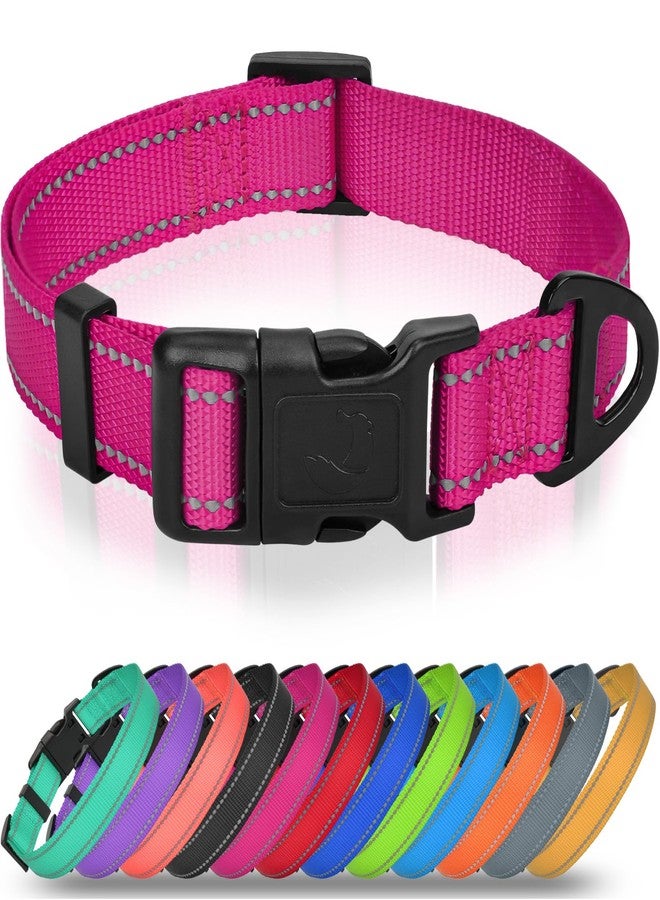 Joytale Small Dog Collar, Reflective and Adjustable Nylon Collar with Quick-Release Buckle, Lightweight No-Choke Design for Small Dogs, Hotpink, 5/8" Width - Image 1